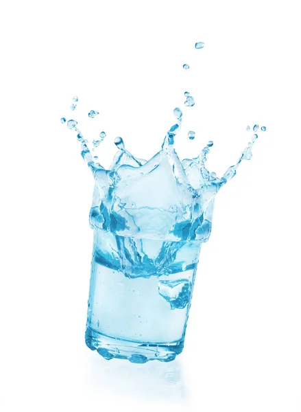 Water splash in a glass cup on a white background — Stock Photo, Image