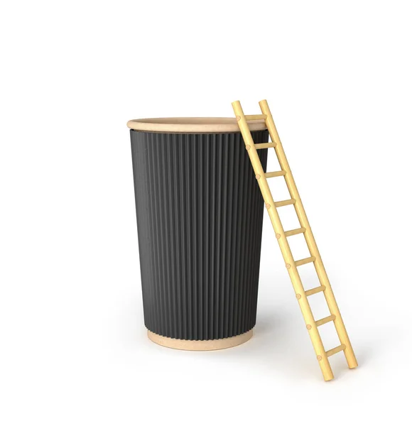 Empty paper coffee to go cup with ladder isolated — Stock Photo, Image