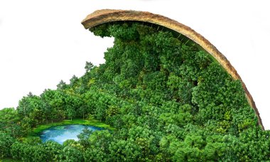 Eko konsepti. Eğri kenarlı orman halısı. 3d illüstrasyon