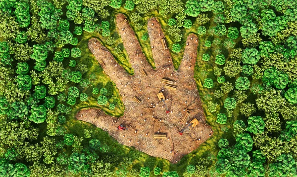 Ontbossing Gebied Vorm Menselijke Hand Vol Stronken Illustratie — Stockfoto