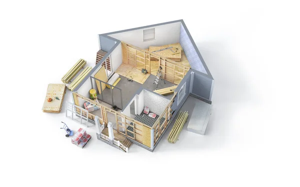 Sliced House Form House Construction Process White Background Illustration — Stock Photo, Image