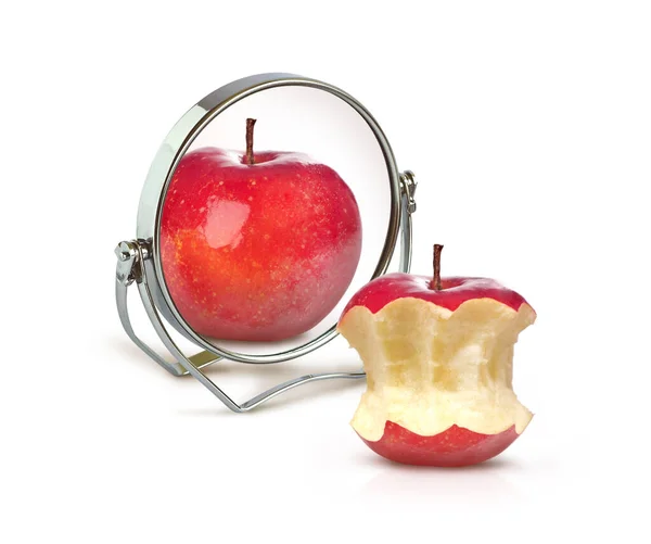 Яблуко Дзеркалом Білому Тлі — стокове фото