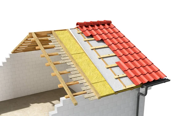 未完成の家の建物や屋根の作品 3Dイラスト — ストック写真