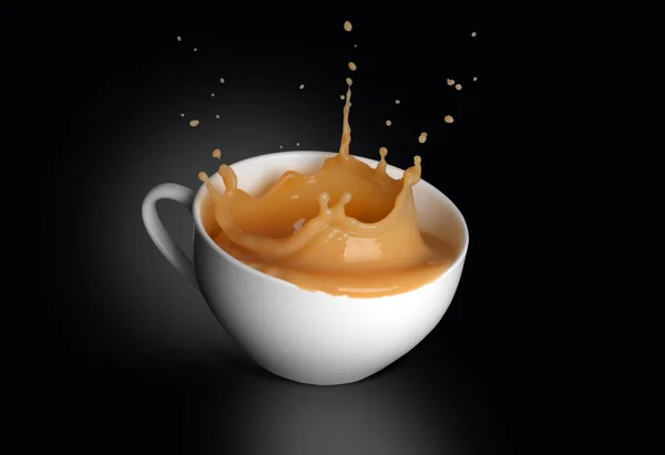 Tasse Kaffee Mit Milch Auf Schwarzem Hintergrund — Stockfoto