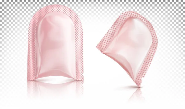 化粧品 クリーム シャンプーのサンプルのためのベージュの小さな包装袋 3Dベクトルテンプレート白い背景に孤立したMoc — ストックベクタ