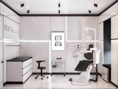 Diş sağlığı kliniği içi 3D illüstrasyon