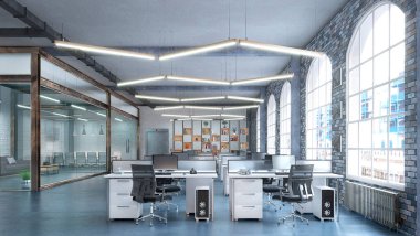 Ofisin içinde dinlenme alanı var. 3d illüstrasyon