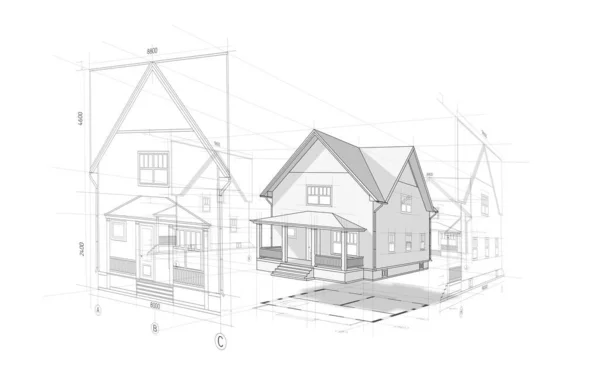 Proyecto Arquitectónico Una Casa Dibujo Boceto Sobre Fondo Blanco —  Fotos de Stock