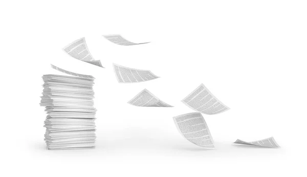 Latające Dokumenty Biznesowe Odizolowane Biało Ilustracja — Zdjęcie stockowe