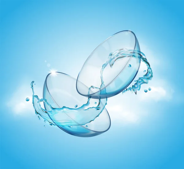 Ιατρικοί Φακοί Επαφής Λίγο Νερό Εικονογράφηση Διανύσματος Μπλε Φόντο — Διανυσματικό Αρχείο