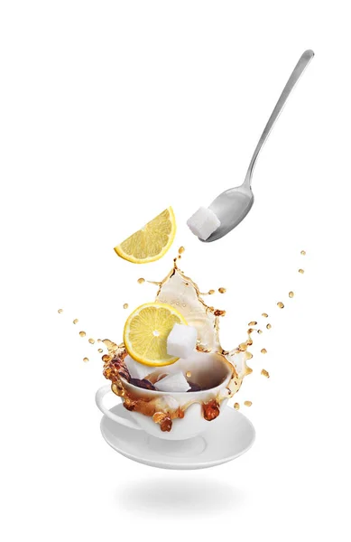 Tea Lemon White Background Tea Cup — Stock Photo, Image