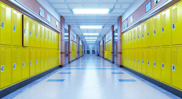 School corridor with lockers. 3d illustration