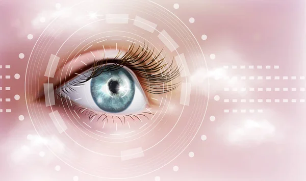 Ανθρώπινο Μάτι Οφθαλμολογία Εικονογράφηση Διάνυσμα Ροζ Φόντο — Διανυσματικό Αρχείο