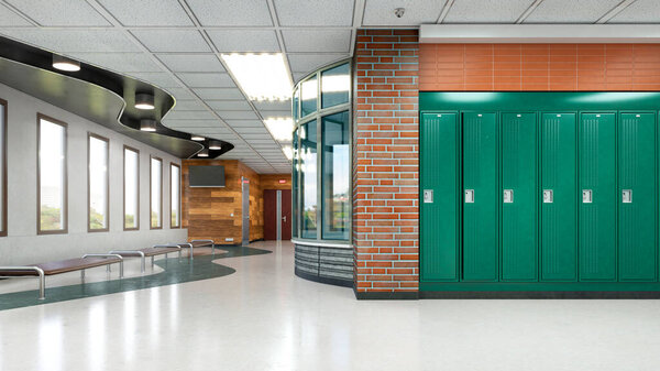 School hall and corridor. 3d Illustration