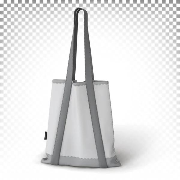 表面に立つ白い背景に長いハンドルで隔離された長方形の灰色のエコバッグ 3Dリアルなモックアップ テンプレート ベクターイラスト — ストックベクタ