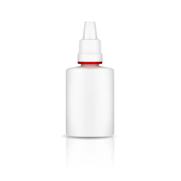 赤いストリップと医療用白いボトルのレイアウト 白い背景に独立したベクターイラスト — ストックベクタ