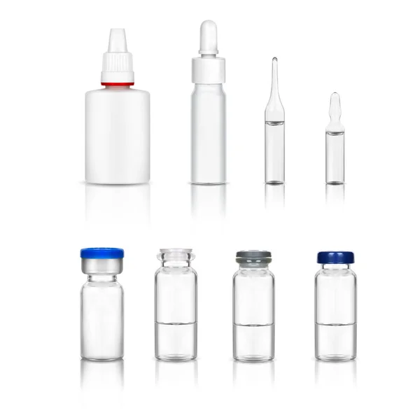 Ampoules Medical Bottles Set White Background — Stock Vector