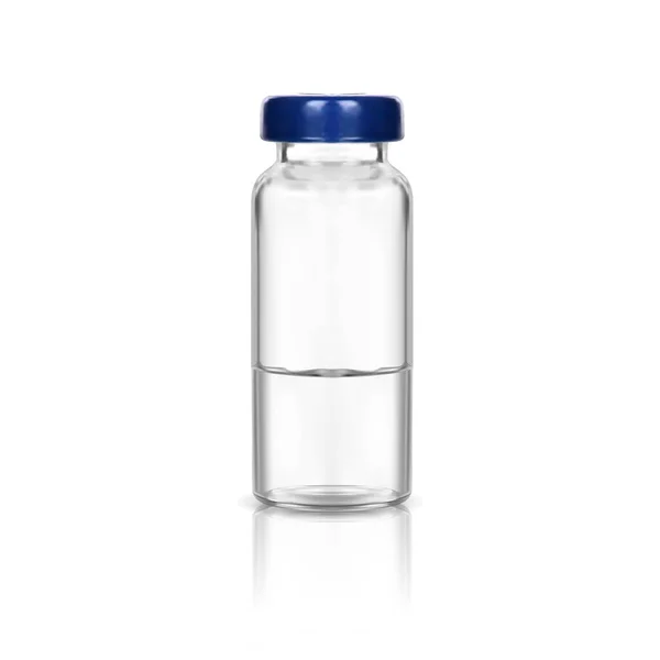 薬とブルーキャップで医療用ガラス瓶をモックアップします 白い背景に独立したベクターイラスト — ストックベクタ