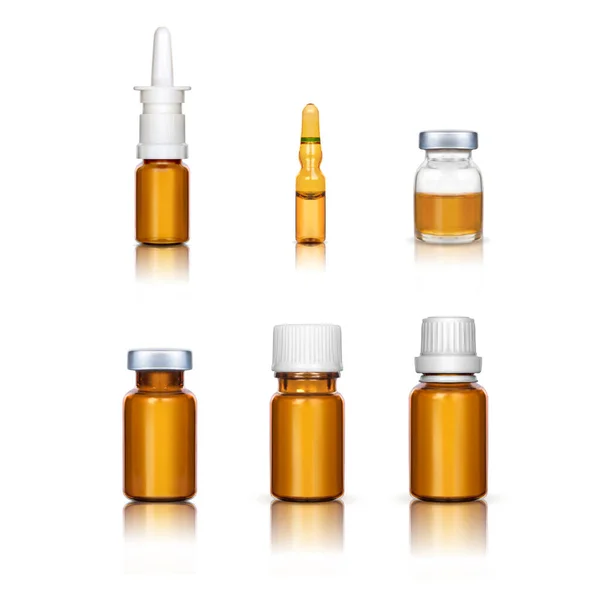 Ampoules Medical Bottles Set White Background — Stock Vector