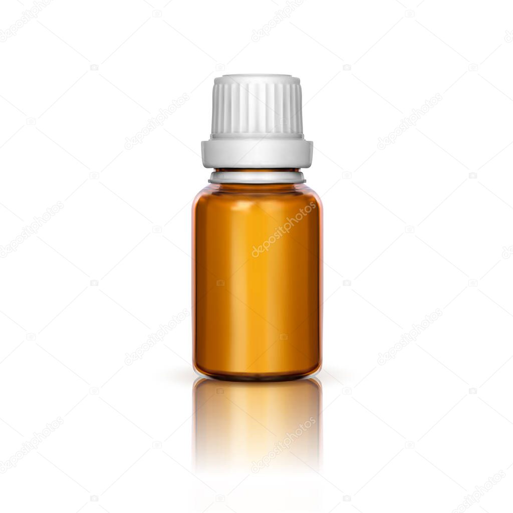 Mock up medical glass brown bottle with a white cap. Vector illustration isolated on a white background.