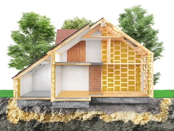 白い背景に建設過程で家をスライス 3Dイラスト — ストック写真