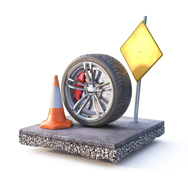 Wheel Piece Asphalt Road Illustration — Stock Photo, Image