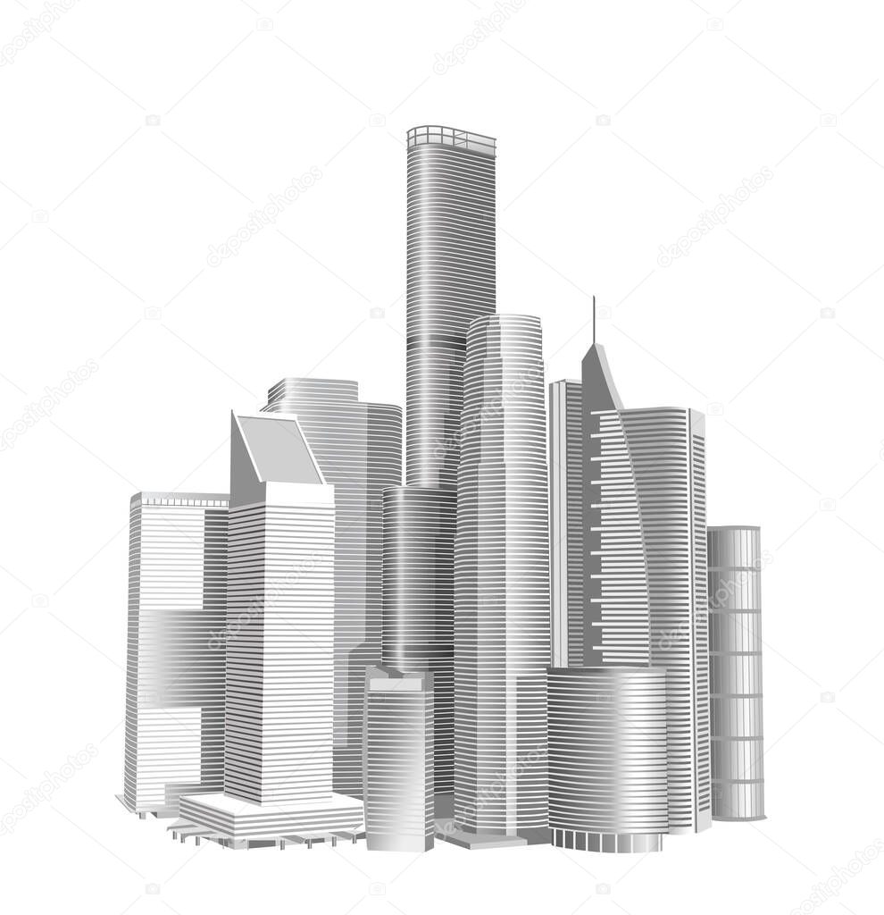 Skyscrapers City skyline isolated on a white background. Illustration