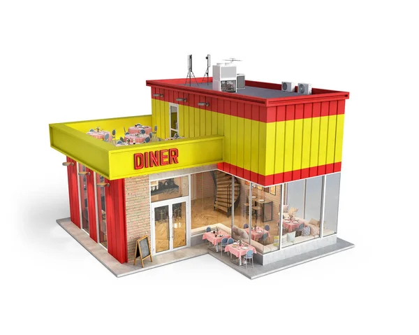 Kleines Helles Diner Außen Auf Weißem Hintergrund Illustration — Stockfoto