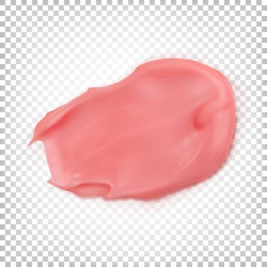 Yüzeyde pembe krem, üstte sıvı lekesi. Kozmetik krem, tatlı. Vektör 3d izole edilmiş gerçekçi illüstrasyon.