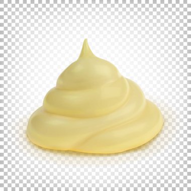 Krema, mayonez, kalın sarı sos. Beyaz şeffaf arkaplanda 3d gösterimi izole edildi.