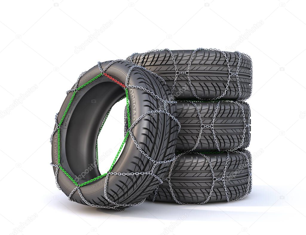 Stack of winter tires on a white background. 3d illustration