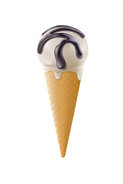 Zmrzlina Vaflovacím Šálku Čokoládou Bílém Pozadí — Stockový vektor