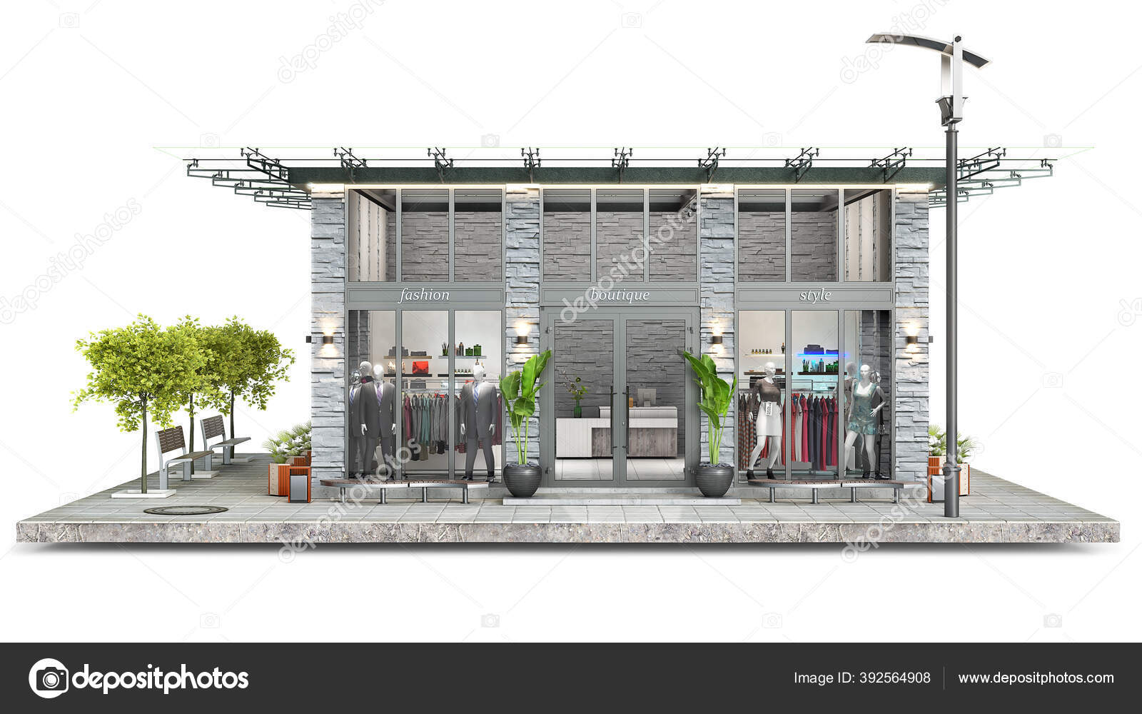 Front View Modern Boutique Piece Ground Illustration — Stock Photo