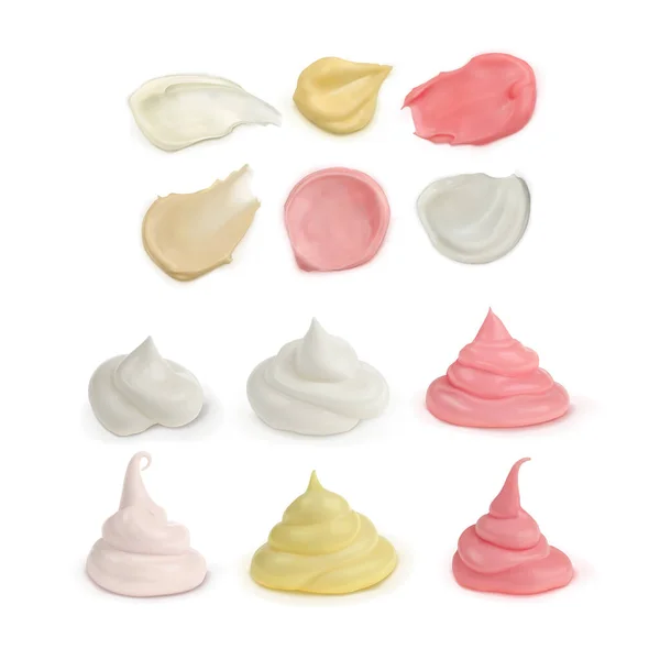 Grand Ensemble Différentes Formes Crème Frottis Cosmétiques Nourriture Crème Blanc — Image vectorielle