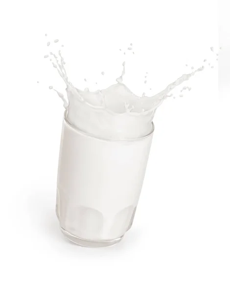 Milchkrone Auf Weißem Hintergrund Milch Glas — Stockfoto