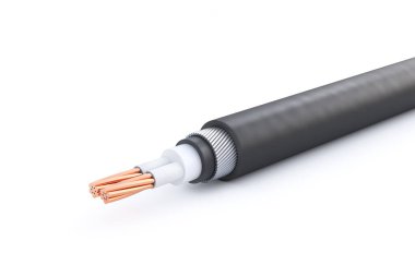 Kablo yapısı. Beyaz arkaplanda bir kablo parçası