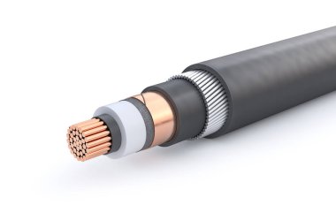 Kablo yapısı. Beyaz arkaplanda bir kablo parçası