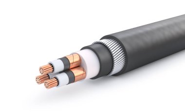 Kablo yapısı. Beyaz arkaplanda bir kablo parçası