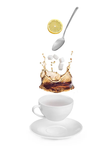 Herbata Cytryną Herbatą Herbata Kostkami Cukru — Zdjęcie stockowe