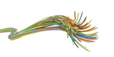 Beyaz arka planda renkli kablolar. 3d illüstrasyon