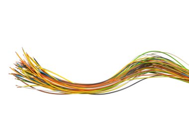 Beyaz arka planda renkli kablolar. 3d illüstrasyon