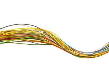 Beyaz arka planda renkli kablolar. 3d illüstrasyon