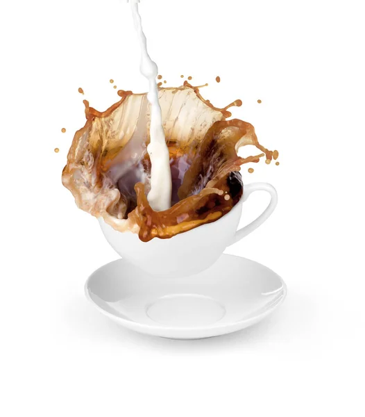 Een Scheutje Koffie Met Melk Een Kopje — Stockfoto