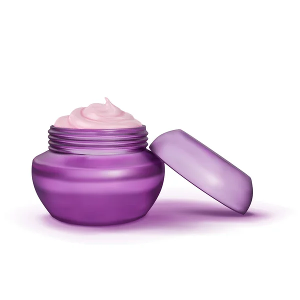 Women Cosmetics Open Pink Jar Cream Body Face Side View — Stock Vector