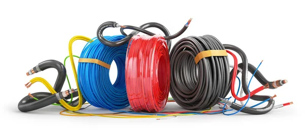 Farbige Kabelspulen Auf Weißem Hintergrund Illustration — Stockfoto