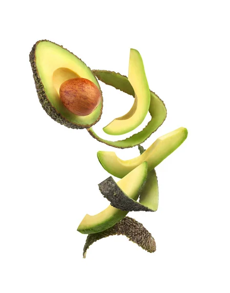 Vallende Avocado Geïsoleerd Witte Achtergrond Met Clipping Pad Als Pakket — Stockfoto