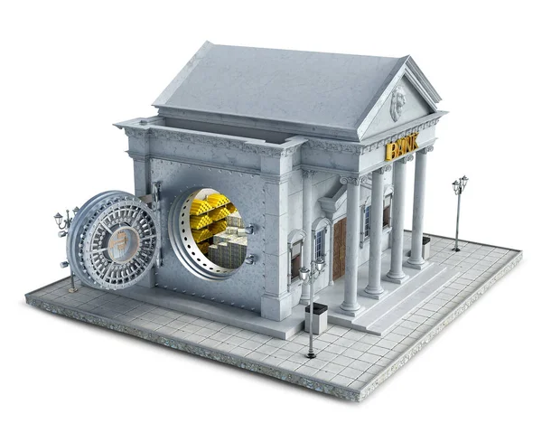 Bank Building Opened Vault Door Full Money Gold Vault Illustration — Stock Photo, Image