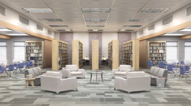 Modern lise kütüphanesi. 3d illüstrasyon