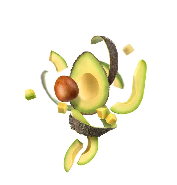 Gesneden Avocado Een Witte Achtergrond Met Avocado Schil Lucht — Stockfoto
