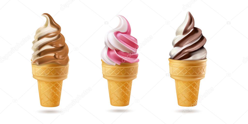 Set of fruit and chocolate ice creams. 3d vector illustration